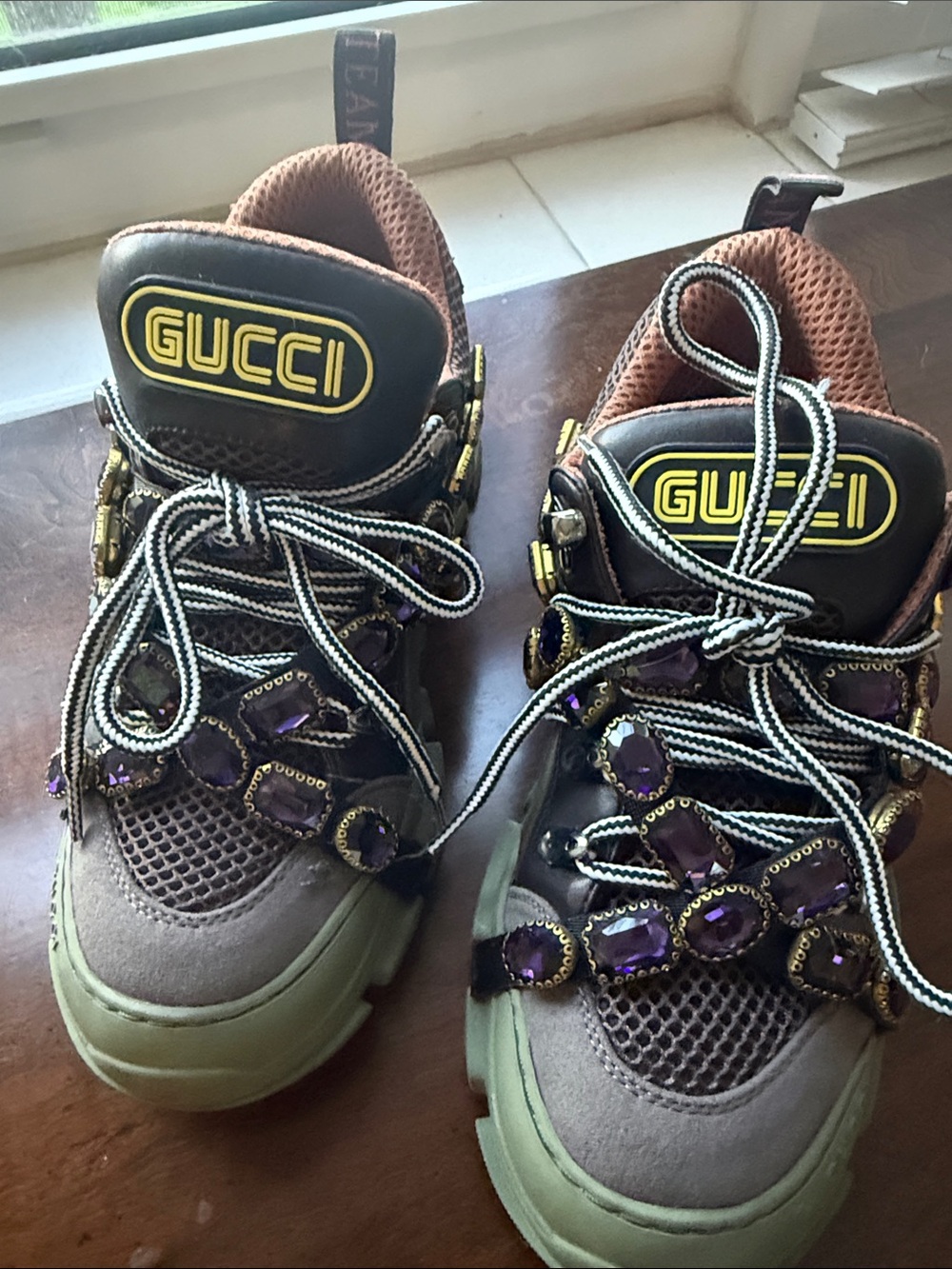 Gucci Green and Purple Jeweled Logo Sneakers - Picture 7 of 7